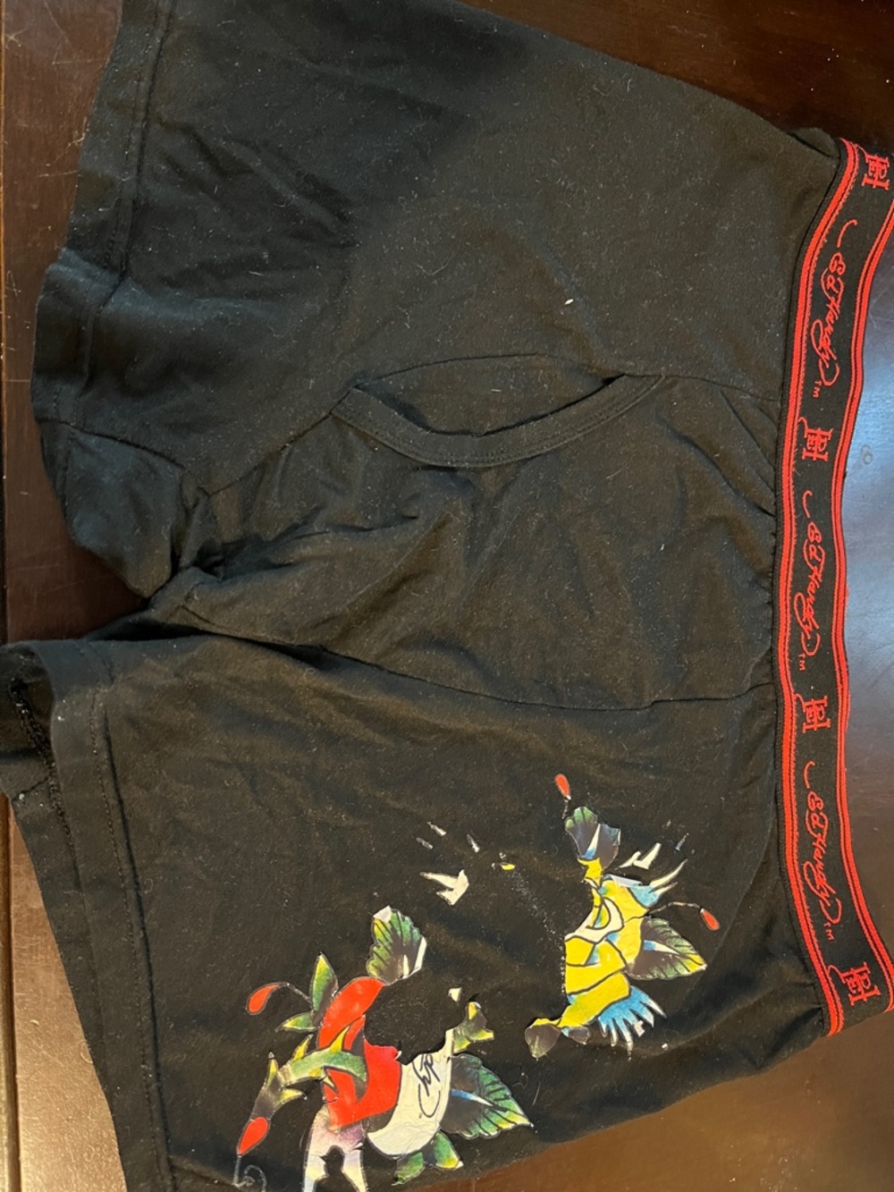 Ed Hardy Black Boxer Briefs with Red Waistband and Multicolor Graphic